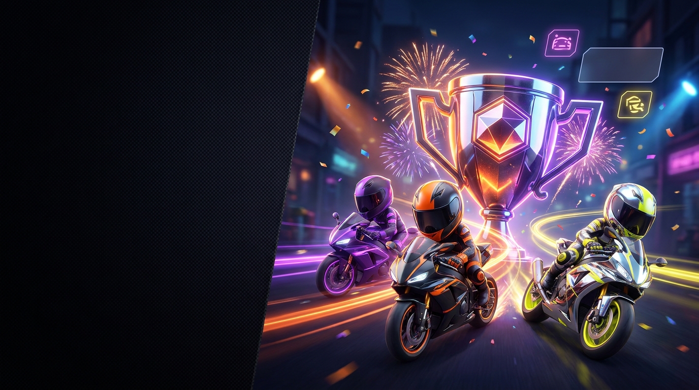 네온 그랑프리 시즌 트로피와 라이더